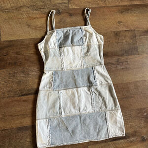 Women's BLUE BLUSH Patchwork Denim Mini Dress S Light Blue White